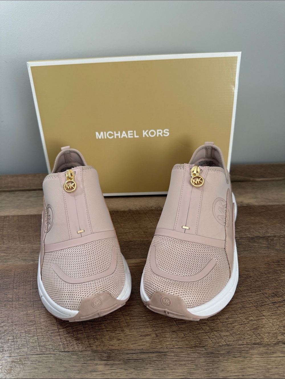 Michael Kors Women’s Sami Zip Trainer Sneakers in ‘Ballet’ w Gold Accents, 8.5
